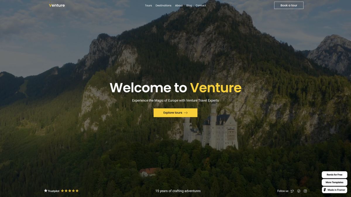 Venture Tours website — Framer project by Neha Jain