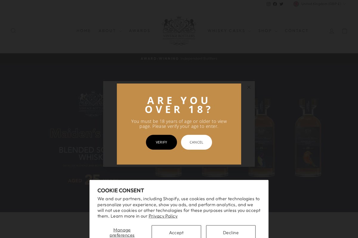 Vintage Bottlers website — Shopify project by Neha Jain